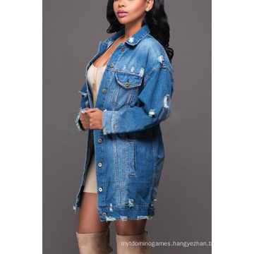 Superstarer Autumn New Fashion Hole Loose Student Long-Sleeved Plus Size 3XL Denim Jacket